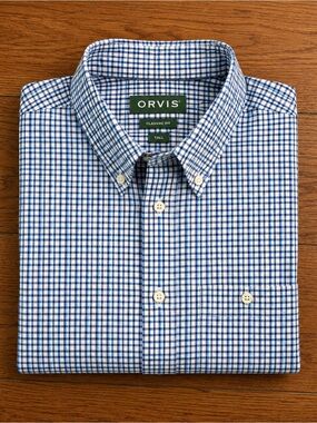 Orvis Classic Fit XL Tall Blue Check Cotton Blend Button Down Shirt
